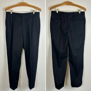 VTG Austin Reed 100% Wool Pleated Trousers Dark Gray Mens 35x30 Cuffed Flawed